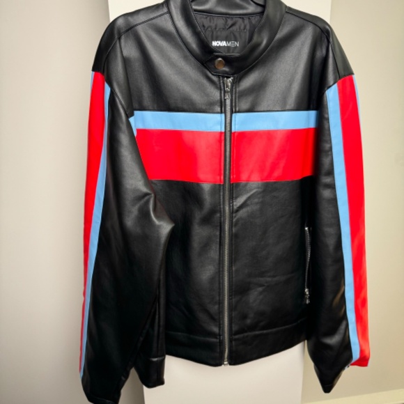Fashion Nova Racing Faux Leather Jacket - Black/Red Blue - Picture 5 of 11